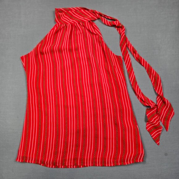 Banana Republic Tops - Banana Republic XS Gold Chain Striped Tie-Neck Tank Top Red Sleeveless